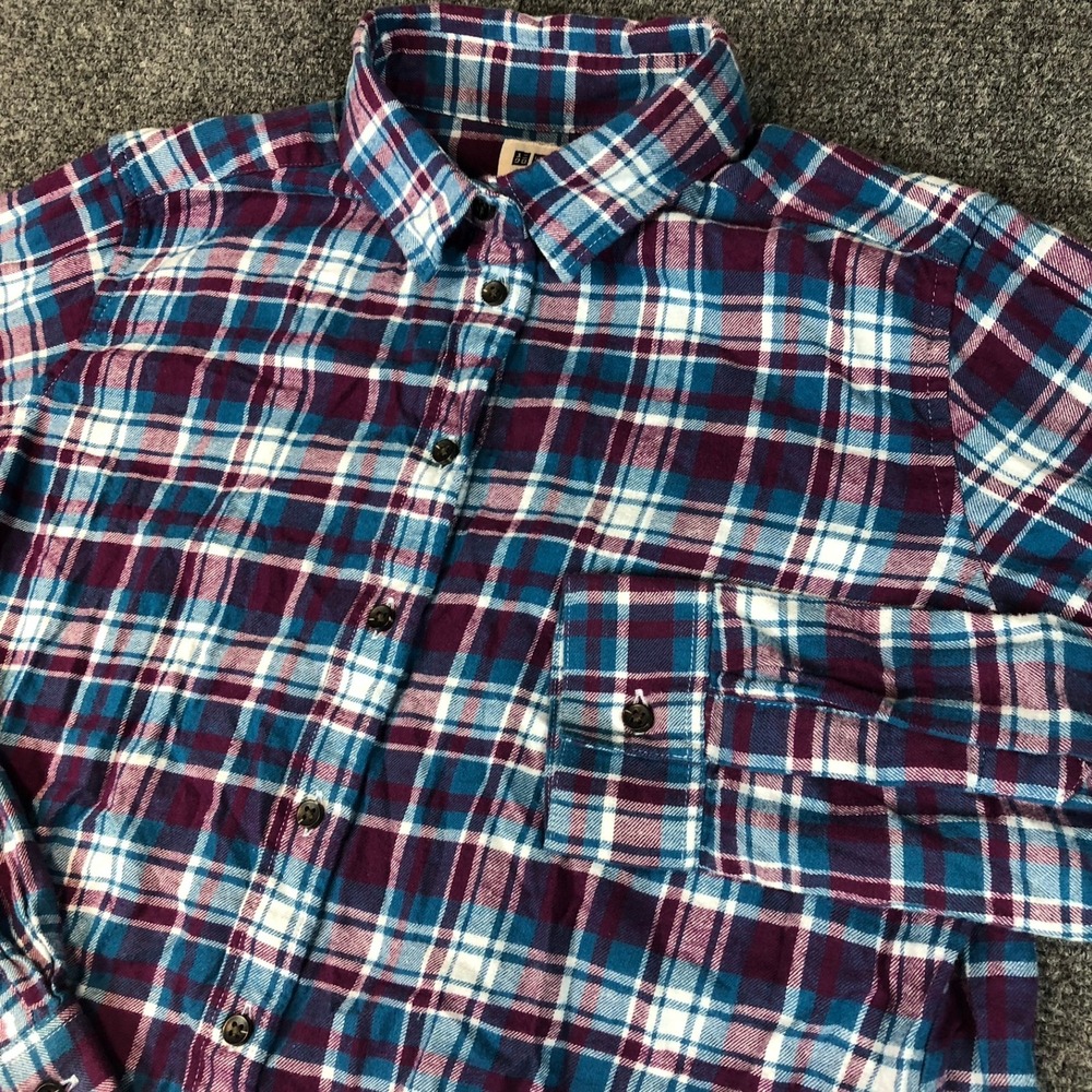 UNIQLO Plaid Flannel Shirt Dress Long Sleeve Button Up Casual Size M